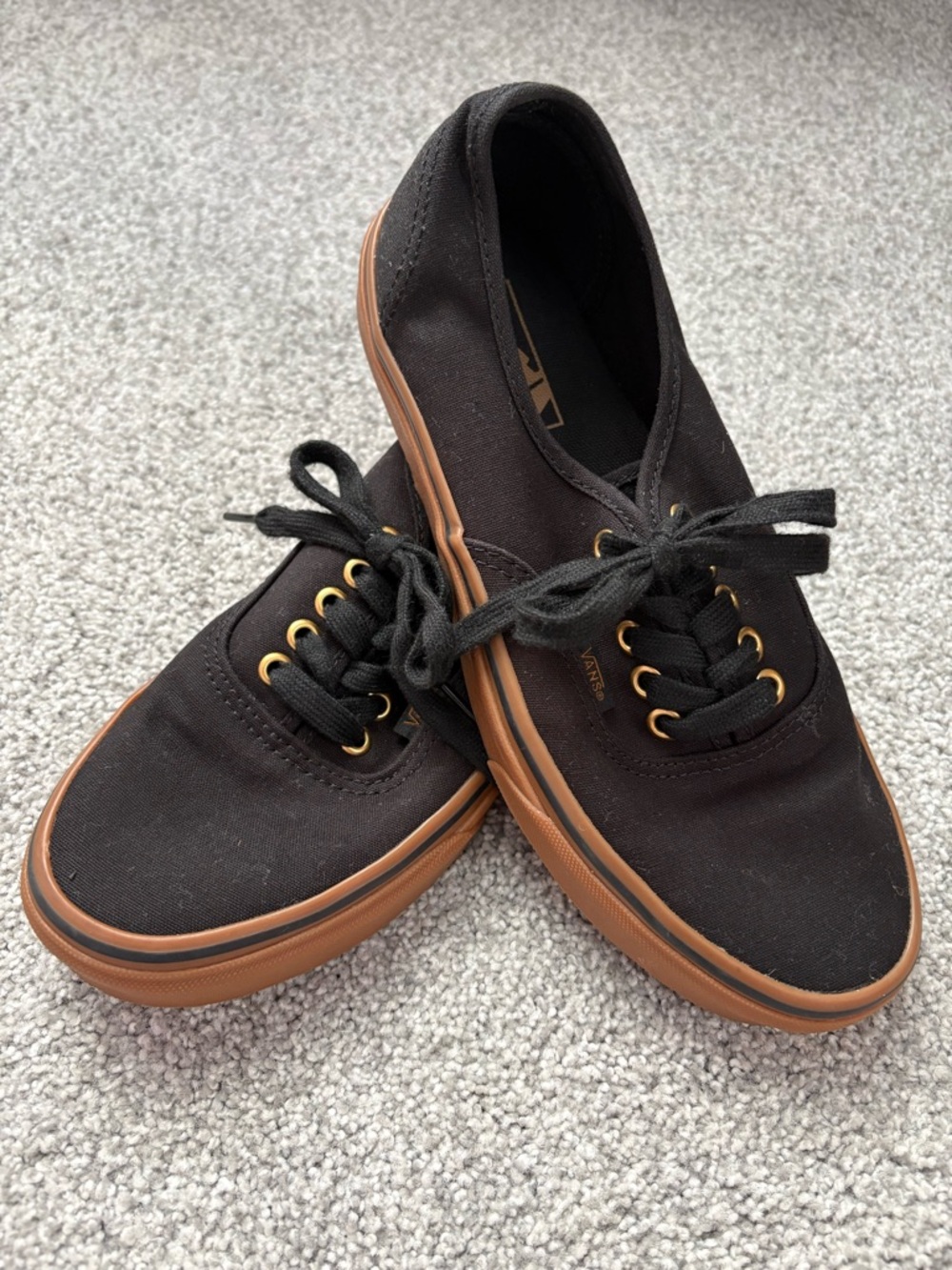 Vans Women's Black Canvas Sneakers with Tan Gum Sole